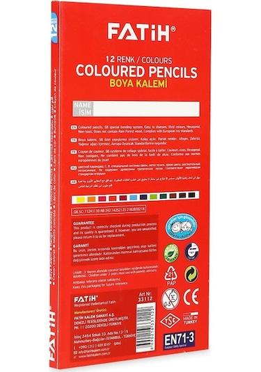 Fatih 12 Renk Tam Boy Kuru Boya 3 Lü