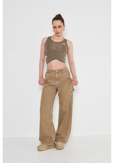 Kutaf Vizon Pamuklu Carpenter Pantolon Camel