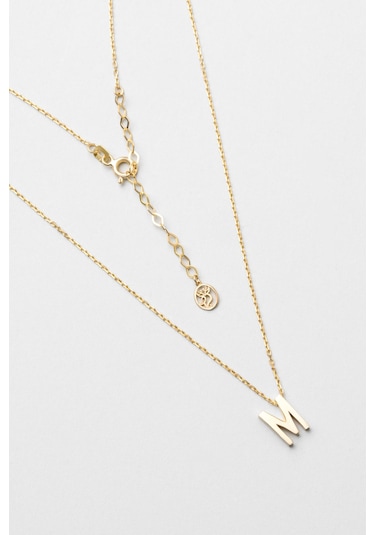 M Harfi 18 Ayar Sarı Altın Kaplama 45 Cm Gümüş Kolye Gold - Gümüş