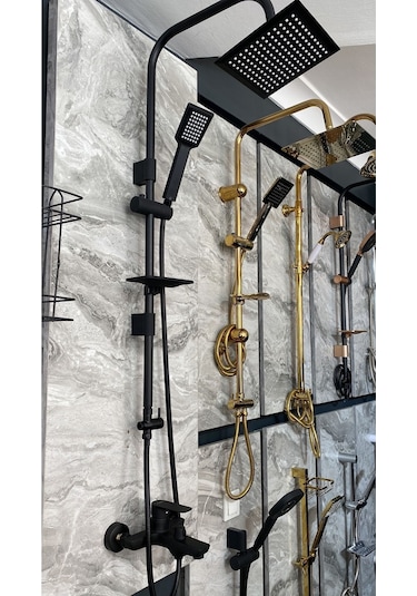 İsaoğlu Yapı Piano Black Siyah Tepe Yağmurlama Duş Seti Ve Siyah Banyo Bataryası Siyah Robot Duş Seti Siyah Duş Siyah