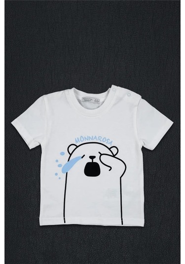 Kız Bebek Beyaz Monna Rosa Esneyen Ayıcık Detaylı Yazlık Tişört Beyaz