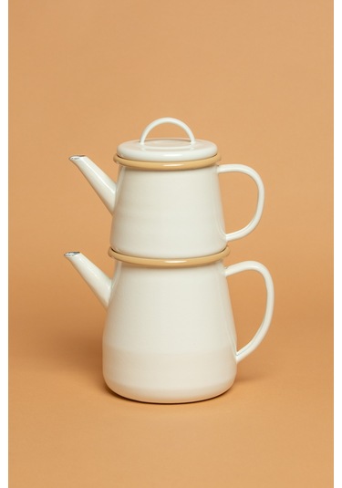 Crema Di Siena Emaye Krem Çaydanlık Takımı Krem