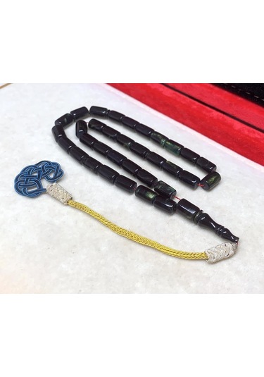 Siyah Sedefli Sıkma Kehribar Tesbih