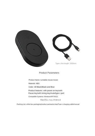 Mufunye Bilgisayar Uyku Modundan Koruma, Otomatik Hareket, Ekran Kilidini Engelle, Siyah Mouse Mover