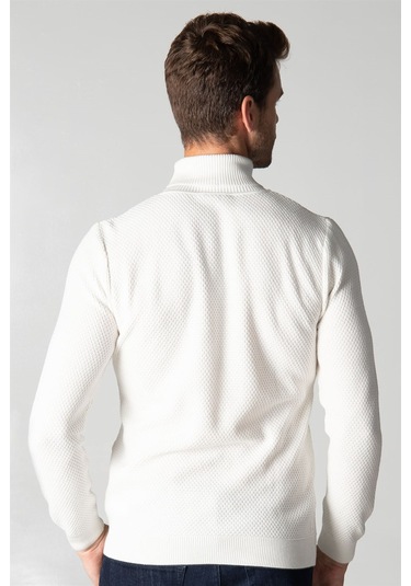 Tudors Slim Fit Dar Kesim Balıkçı Yaka Desenli Erkek Kazak-25762 Beyaz