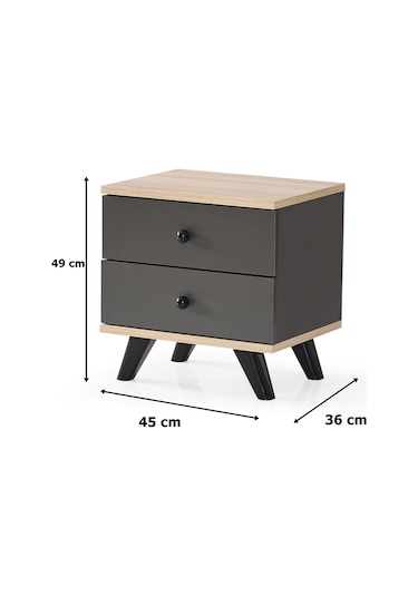 AE-2029 İnci 2 Çekmeceli Antrasit Komodin 49 cm