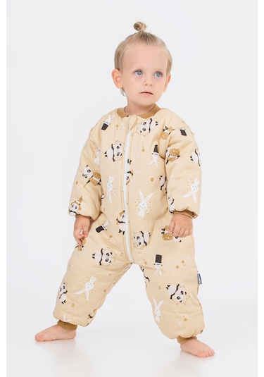 Kız Erkek Çocuk Kalın Elyaf Dolgulu 2.5 Tog Desenli Uyku Tulumu-krem Krem