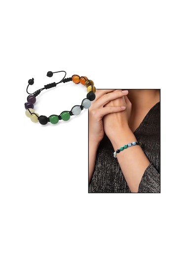 Tesbihane Makrome Örgülü Küre Kesim Çoklu Doğaltaş Kombinli Kadın Başarı Bi Çok Renkli