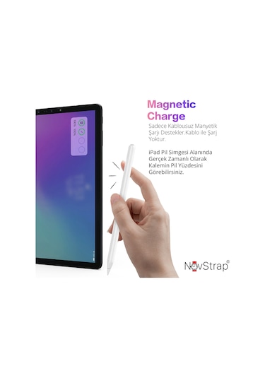 Novstrap  İpad Pro 12.9 2/3/4/5/6 Nesil İle Uyumlu Dokunmatik Tablet Kalemi 2. Nesil Smart Pencil Stylus Manyetik Şarj Avuç İçi Reddi