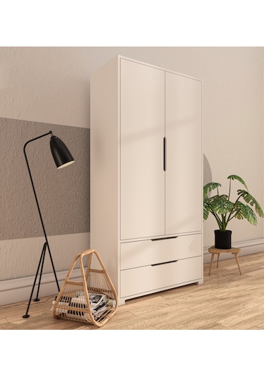 Flora 2 Kapaklı 2 Çekmeceli Gardırop Beyaz Elbise Dolabı