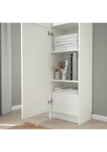 Cam/panel Kapaklı Kitaplık, Beyaz, 40x30x202 Cm Beyaz