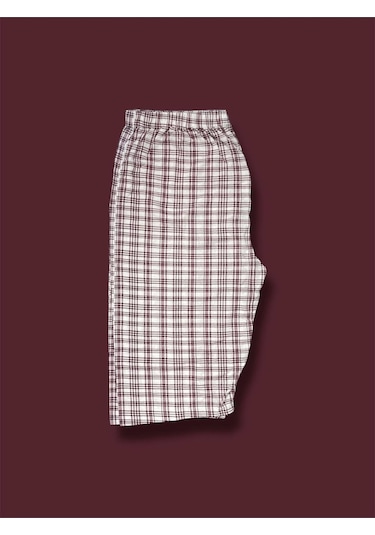 Desenli Penye Diz Altı Büyük Beden Anne Kadın Kapri Bordo Ekose