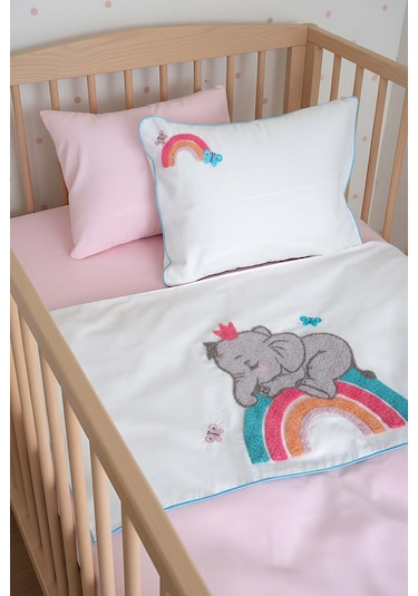 Lucky Pembe Punch Nakışlı %100 Pamuklu Bebek Nevresim Takımı Çok Renkli