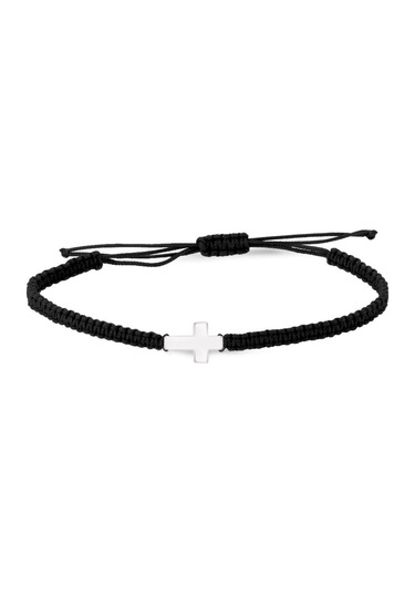 Altınsepeti Beyaz Altın Haçlı Siyah Ip Bileklik As366Blm4 Altınsepeti Beyaz Altın
