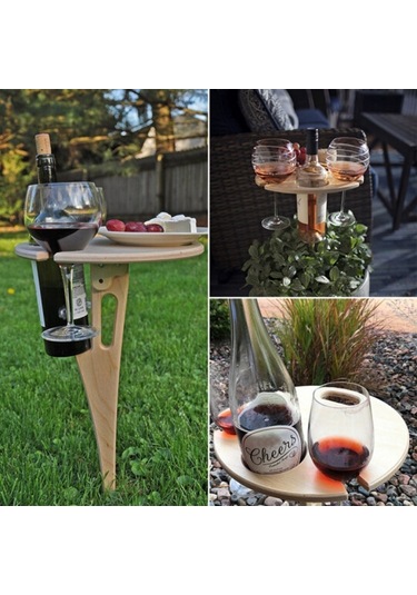 Ahşap Çim Katlanır Şarap Masası Açık Piknik Takılmış Şarap Rafı Çapı 24cm, Boyut:24 Cm Diğer Çok Renkli