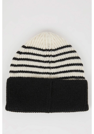 DeFacto Erkek Bebek Çizgili İçi Polarlı Triko Bere C8596A524WNBK27 Siyah