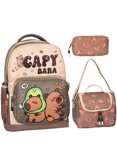 İlkokul 3 Lü Set Capybara Baskılı, Beslenmeli Ve Kalemlik