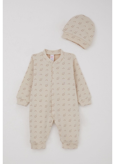 Breeze Erkek Bebek Tulum Desenli 0-6 Ay, Bej Bej