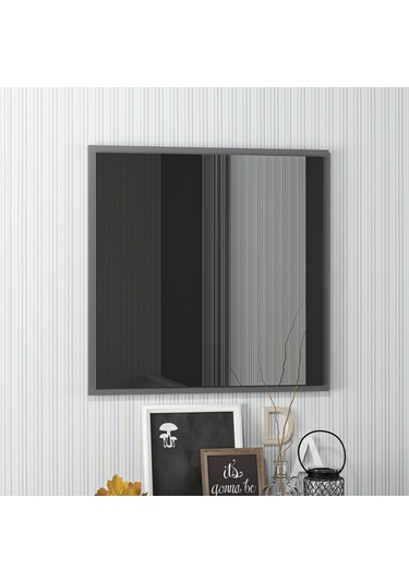Dekorosso Sır Modern Dekoratif Salon Banyo Kare Ayna Antrasit