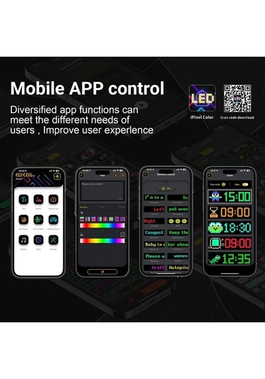 Opulentliving Esnek Bluetooth Led Araç Reklam Ekranı - Ip65 Su Geçirmez, Rgb, Özel Tasarım, 16x32/64/96 Diğer