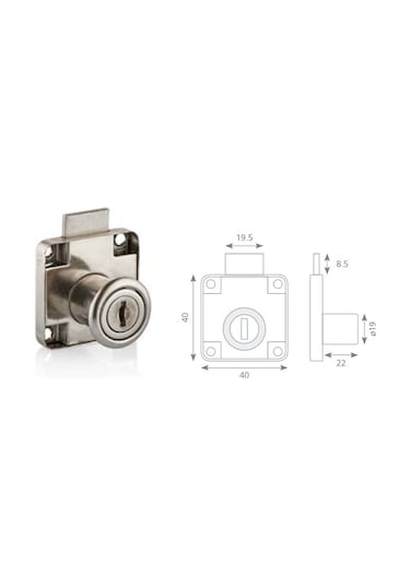 Canex Kare Çekmece Kilidi Nikel 22 Mm Mobilya