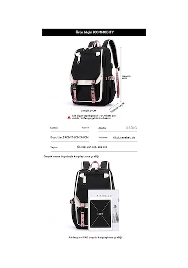 Karikatür Labubu Labubu Çocuk Okul Çantası Sırt Çantası Erkek Ve Kız Çocukları İçin Üç Parçalı Set Siyah Pembe 01