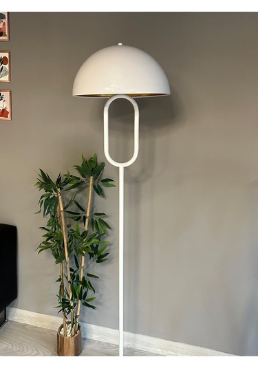 Beyaz Lambader Modern Dekoratif Metal Oturma Odası Çalışma Odası Zemin Lambası 6907 Beyaz