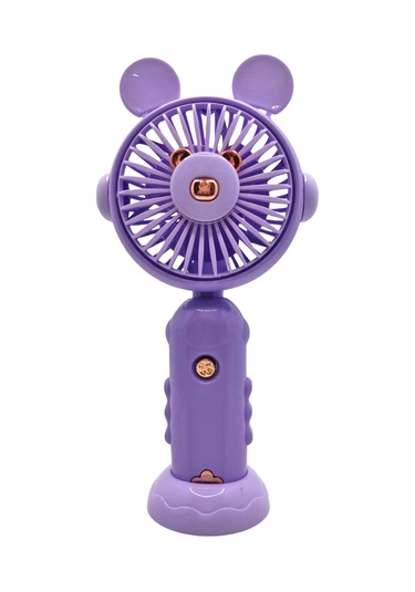 Şarj Edilebilir Fanlı Ayıcık Figürlü Ayarlanabilir El Fanı Vantilatör - Mor