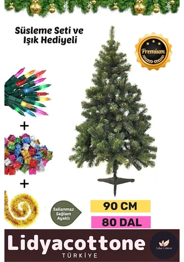 Noel Paketi Kutu Süsleme Seti Yılbaşı Çam Ağacı Renkli Işığı Yeni Yıl Dekorasyon Kutlama 90cm 80 Dal Standart