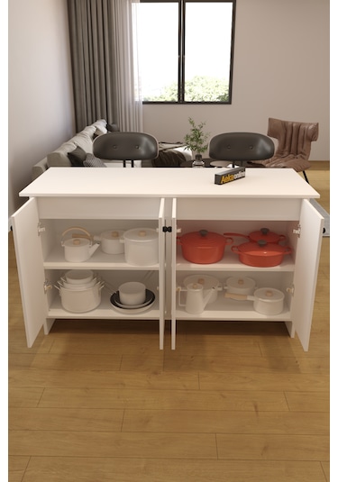 Ae-2080 Patentli Ayder Mutfak Adası Beyaz Raflı, Çok Amaçlı