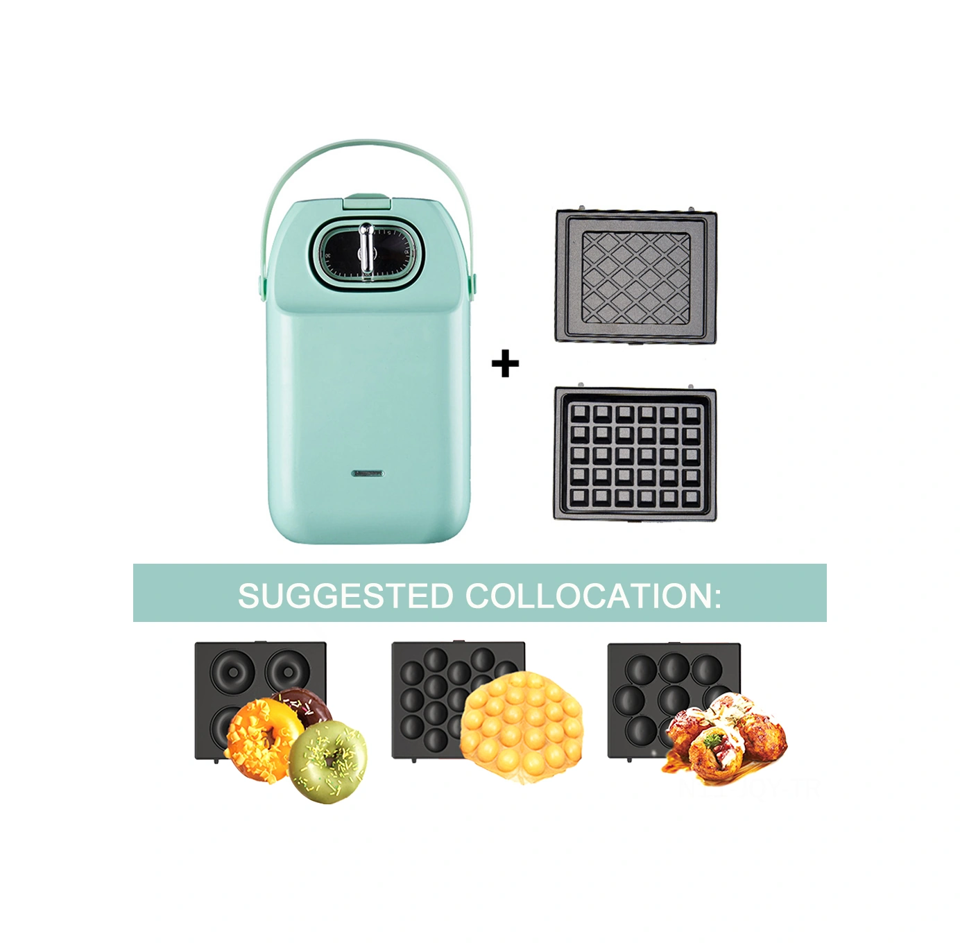 Youmex 14x14cm F Tipi Waffle Tepsisi - H34031 Waffle Makinesi İçin Özel - Anti Yapışkan Kaplama Siyah