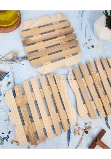 Nergis Ahşap Tencere Tava Çaydanlık Atlığı Nihale Seti 3 Lü Set