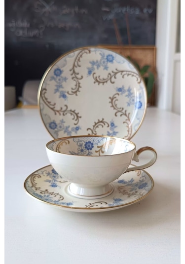 12401 Vintage Çay Fincanı Seti 3 Parça Mavi