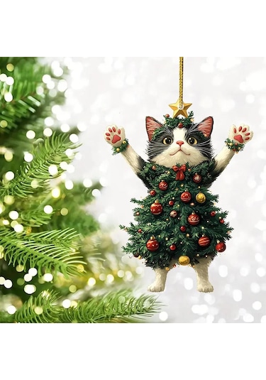 Dianziye Kedi Şekilli Akrilik Noel Ağaç Özelliği - Zarf, Araba Ve Kapı Dekorasyonu - Dayanıklı Ve Şık Tasarım