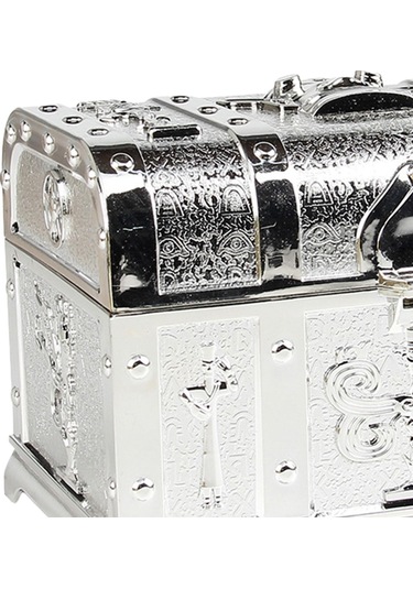 Homyl Antik Korsan Hazine Sandığı Kilit Ve Anahtar 14cmx10cmx9.5cm-gümüş Gümüş