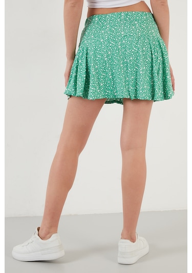 Lela Desenli Beli Lastikli Slim Fit Mini 2'Li Paket Bayan Şort Etek 5864024S2 Benetton-Zebra