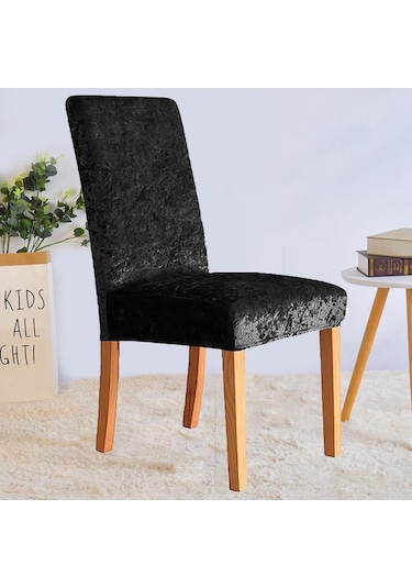 Upmall Kadife Sandalye Örtüsü, Kılıfı Lastikli Siyah 6 Adet