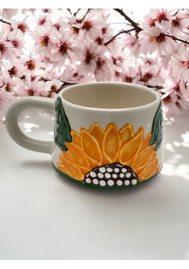 Seramik Kupa Bardak Ayçiçeği Tasarım