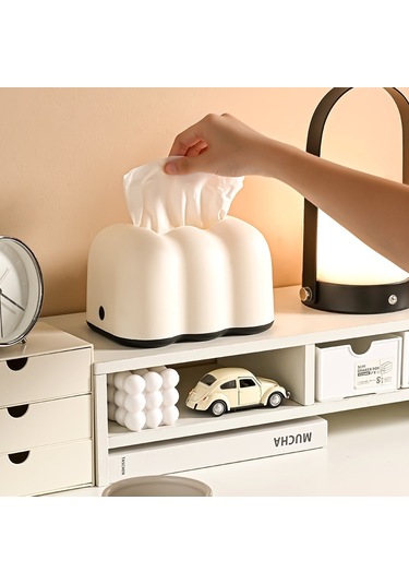 Sones Bulut Mendil Kutusu Masa Üstü Krem Tarzı Duvara Asılı Plastik Peçetelik Beyaz