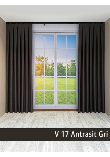Donatti Antrasit Gri Düz Keten Fon Perde 1/3 Pile Tek Kanat Antrasit Gri