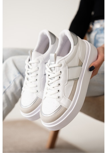 Garantili D2501 Günlük Ortopedik Kadın Sneaker Spor Ayakkabı Gümüş