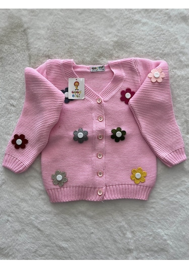 Papatyalı Örme Hırka Pembe