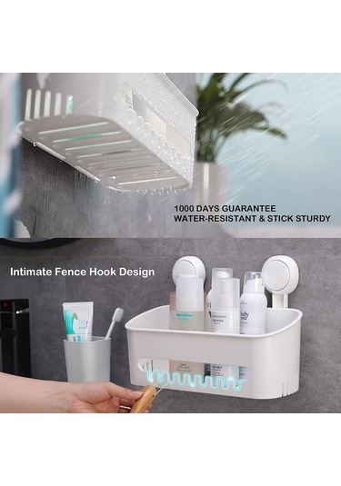 Youmex Duvar Kurulu Süpürge Bardaklı Depolama Rafı - Delme Yok, 10kg Yük Kapasitesi, Su Akışı Tasarımı, Beyaz Abs Plastiği - Banyo Kozmetik Organizerı Beyaz