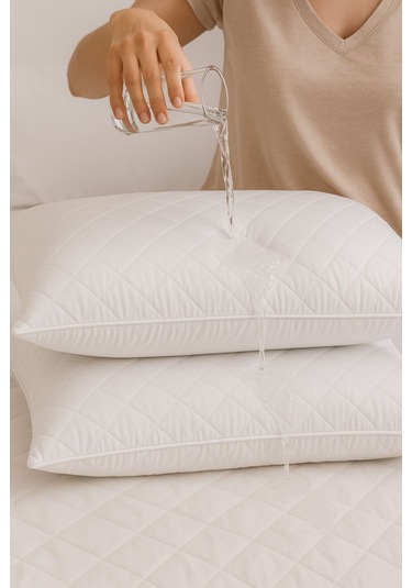 Yastık Alezi Seti Pamuklu Kapitone Sıvı Geçirmez 2 Li Yastık Koruyucu Beyaz Beyaz