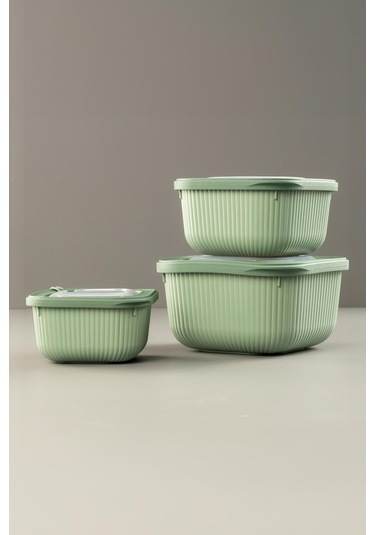 Kare 3 Parça Vakumlu Sızdırmaz Hava Almaz Saklama Kabı Seti Yeşil 1800/1100/600 Ml Yeşil