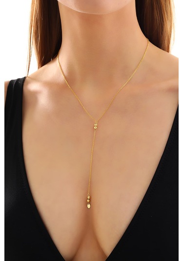 925 Ayar Gümüş Yuvarlak Dorika Toplu Y Kolye Altın