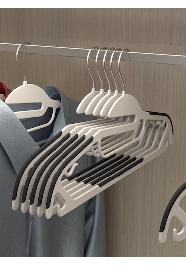 Long Way Yerden Tasarruf Sağlayan Kauçuk Şerit Kaymaz Plastik Askı 10 Adet Beyaz-Gri Beyaz - Gri