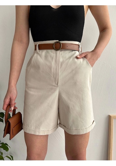Kazax Gabardin Kumaş Şort Bej
