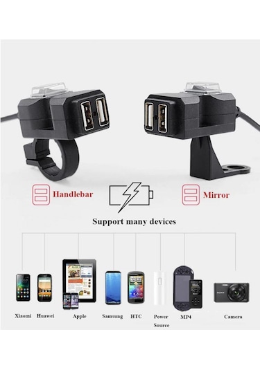 Motosiklet 2'Li Usb Sarj Aleti Hızlı Şarj Kolay Montaj Sigortalı