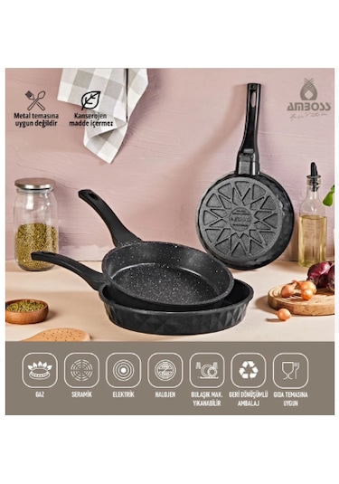 Amboss Onix Oni 1660 3 Parça Döküm Tava Seti Siyah